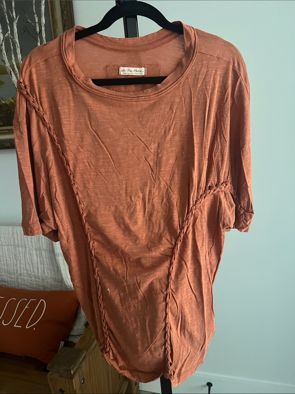 Free People Braided-Seam Oversized Tee in Rust